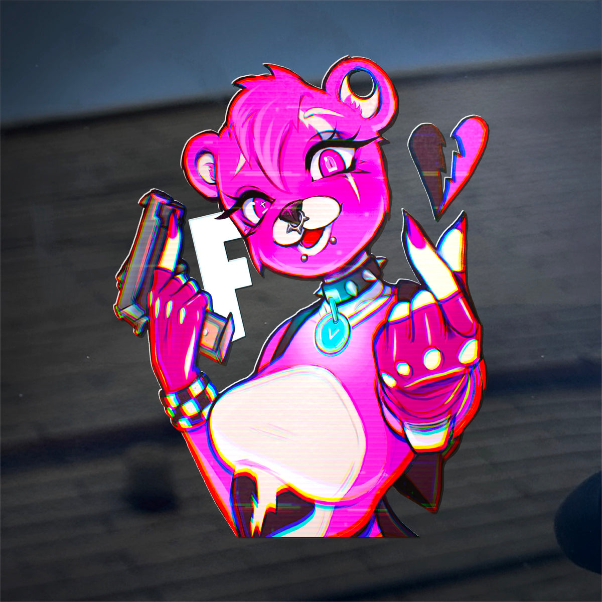 Crazed Cuddlebear Car Sticker 6.5"