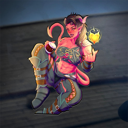 Fiery Tiefling Car Sticker 6.5"